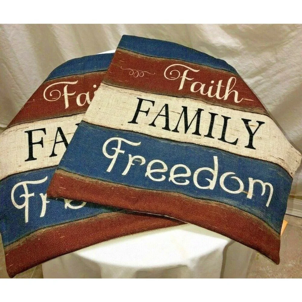 Faith Family Freedom Patriotic Pillow Cover 17X17 Red White Blue Decor‎ Rustic